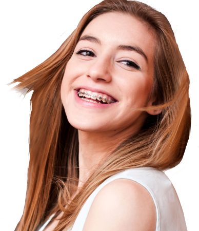 young teenager smiling with braces